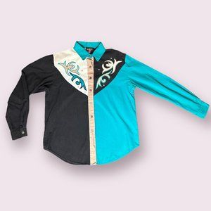 1980's Vintage Wildfire Color Block Western Shirt! Size Large